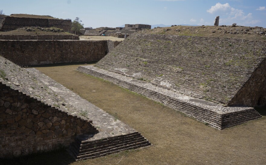 A view of the ballgame court at the Monte Albán archaeological site in Mexico's southern state of Oaxaca.