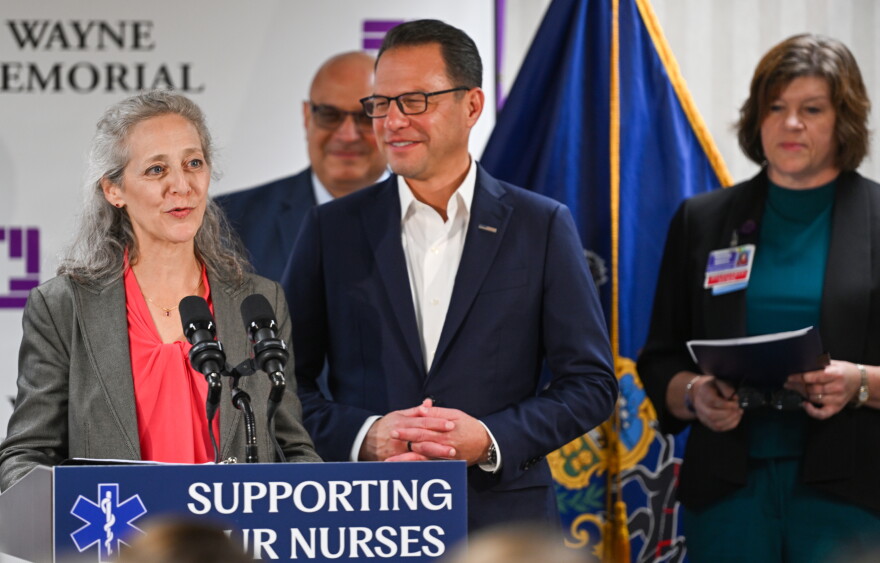 State health secretary Dr. Debra Bogen and Gov. Josh Shapiro celebrated the launch of the Nurse Shortage Assistance Program Tuesday at Wayne Memorial Hospital.