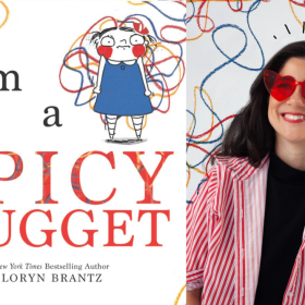 The cover of "I Am A Spicy Nugget" beside author Loryn Brantz. (Courtesy of Penguin Random House and Brittany Bartley)