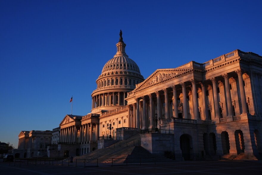 Shown is the U.S. Capitol in Washington, Tuesday, Feb. 24, 2026, ahead of President Donald Trump's State of the Union address Tuesday. (AP Photo/Matt Rourke)