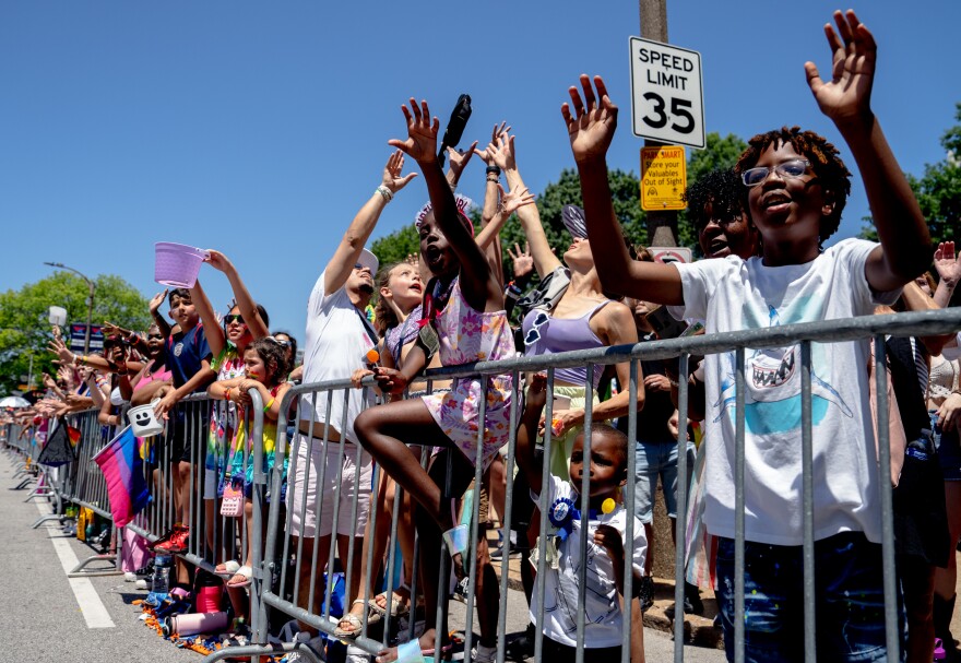 Thousands of parade goers fill Market Street on Sunday, June 25, 2023, during the St. Louis Pride Parade in downtown St. Louis.