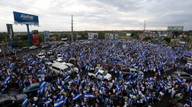 FILE - People protest at the Jean Paul Genie roundabout against the government of President Daniel Ortega, in Managua, Nicaragua, on May 15, 2018.