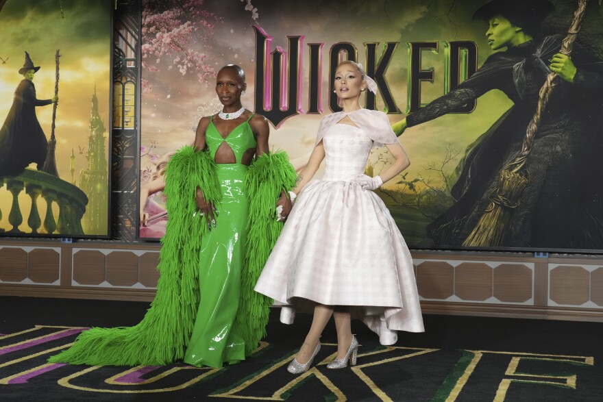 Cynthia Erivo, left, and Ariana Grande arrive at the premiere of "Wicked" on Saturday, Nov. 9, 2024, at Dorothy Chandler Pavilion in Los Angeles.