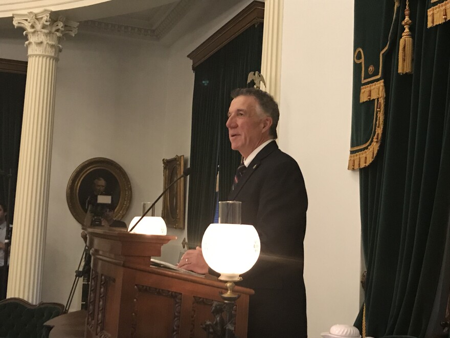 Gov. Phil Scott speaking on the Senate floor