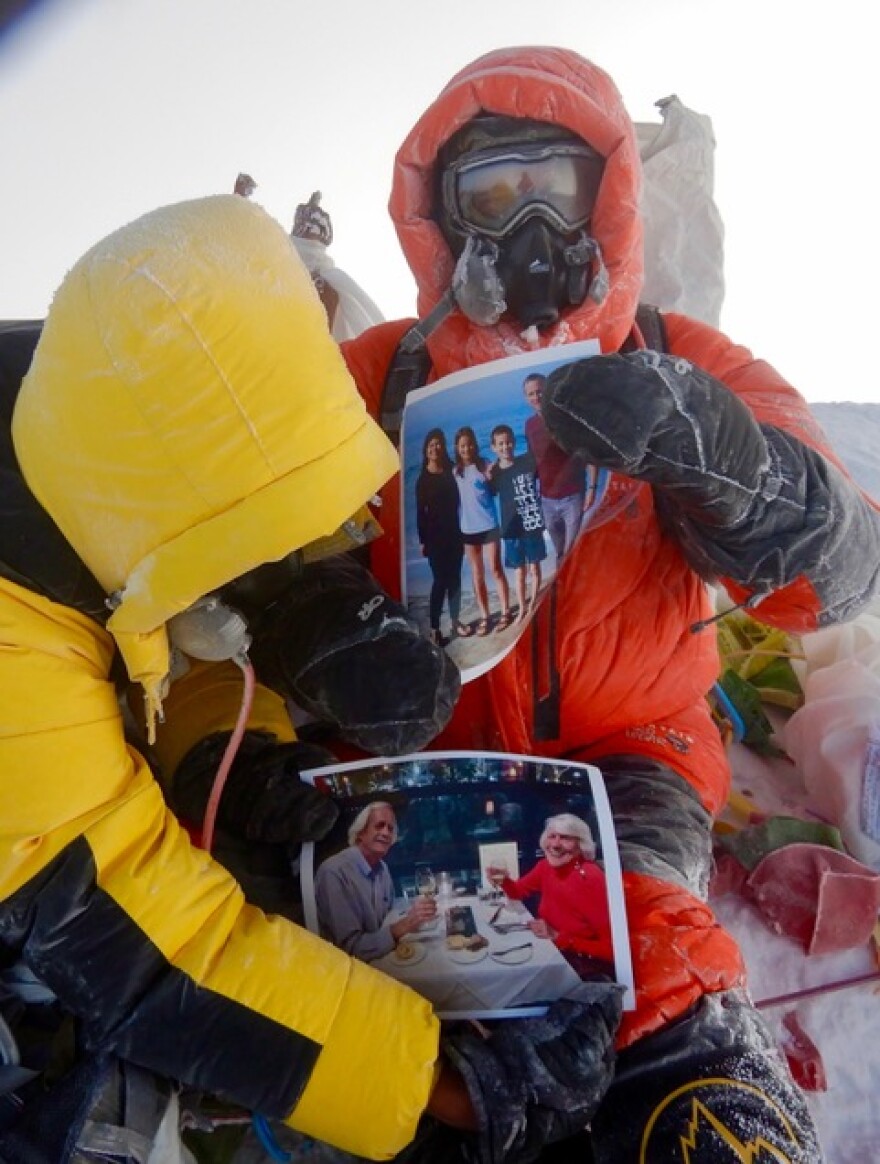 Eric Gran (right) and Ang Dawa Sherpa (left on the summit of Mt. Everest