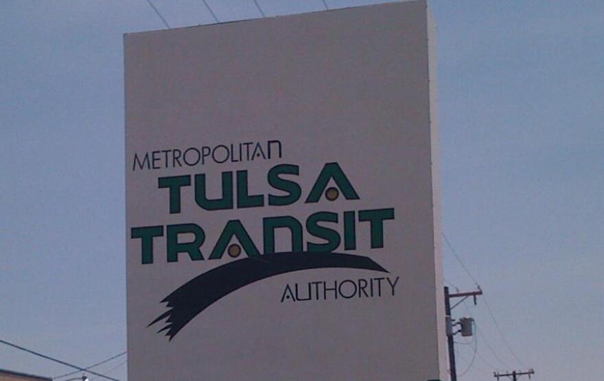 The sign outside of Tulsa Transits headquarters at 5th and Rockford.