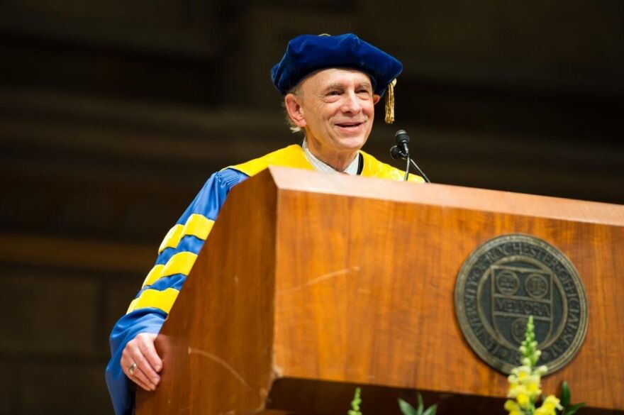 Dr. Harvey Alter in 2015 when he received UR's Hutchison Medal and spoke at the University of Rochester School of Medicine and Dentistry's commencement ceremony.