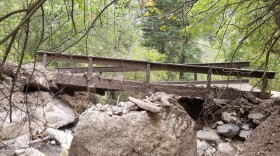 This bridge on the Hanging Lake trail washed downstream and now sits in a new location.