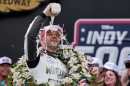 Felix Rosenqvist, of Sweden, celebrates after winning the Indianapolis 500 auto race at Indianapolis Motor Speedway in Indianapolis, Sunday, May 24, 2026. 