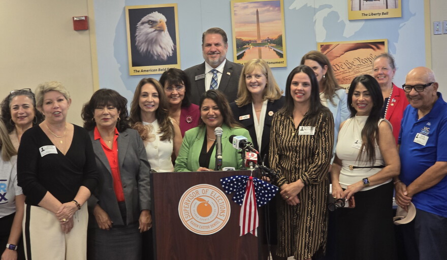 Jackie Colon leads a presentation by Elections Supervisors from Orange, Osceola, Volusia, Seminole and Brevard Counties in Orlando on Tuesday, September 14.