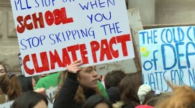 Students gathered at the Indiana Statehouse for the 2019 Youth Climate Strike.