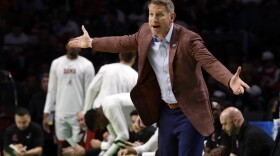 Alabama head coach Nate Oats reacts after a call in the first half of a second-round college basketball game against Maryland in the NCAA Tournament in Birmingham, Ala., Saturday, March 18, 2023. (AP Photo/Butch Dill)
