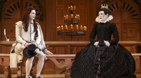 Mark Rylance as Olivia (right) and Samuel Barnett as Viola in <em>Twelfth Night</em>. The Broadway production, which first played at London's Globe Theatre, is done in the Elizabethan tradition, with an all-male cast.