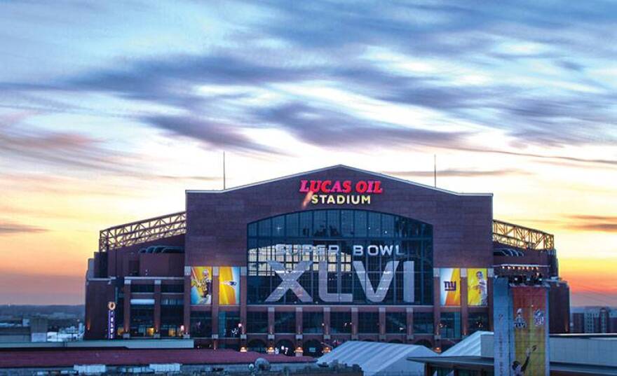 Lucas Oil Stadium, shown here in 2012 while hosting the NFL's Super Bowl, will host the 2022 College Football Playoff National Championship Game.