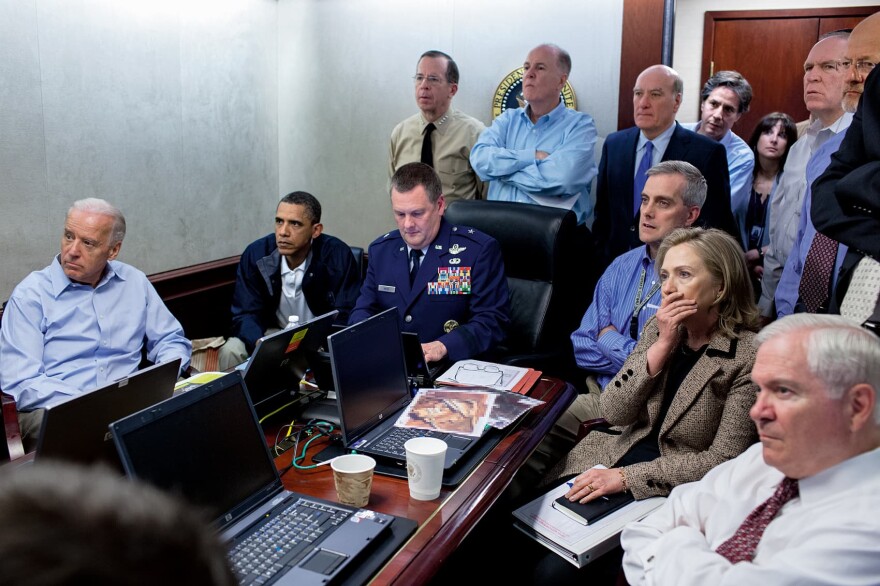 President Barack Obama participates in one in a series of meetings in the Situation Room of the White House discussing the mission against Osama bin Laden, May 1, 2011.
(Courtesy of Little, Brown and Company/Pete Souza)
