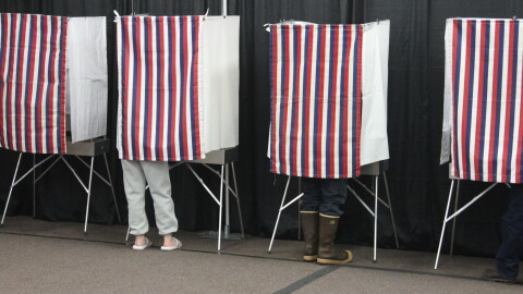 Voters fill out ballots at the Soldotna Regional Sports Complex on Tuesday, Nov. 5, 2024 in Soldotna, Alaska.