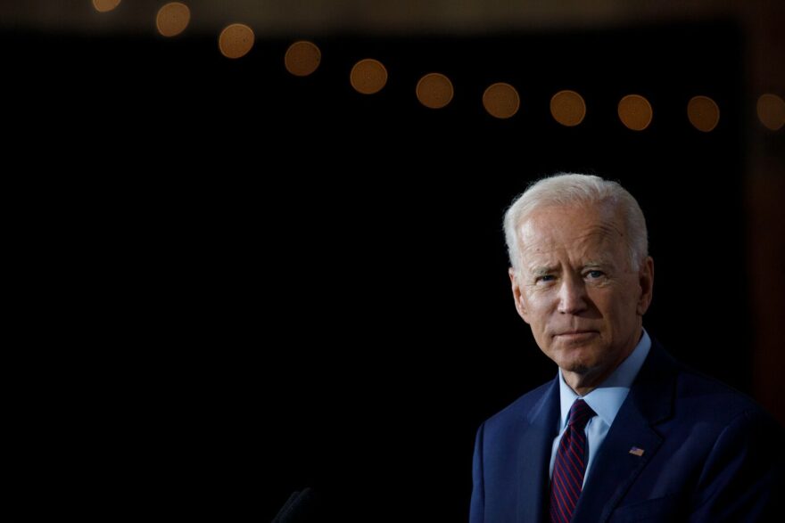 Democratic presidential candidate and former U.S. Vice President Joe Biden delivers remarks about White Nationalism during a campaign press conference in Burlington, Iowa.