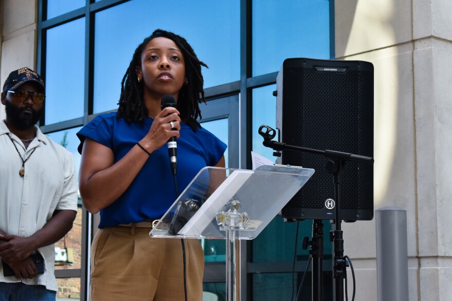 Senior attorney Jasmine Washington spoke at the Richmond County public hearing, pushing state regulators to consolidate Duke and Amazon's permits.