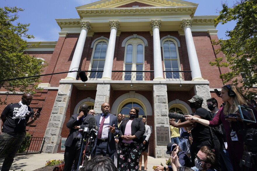 Attorneys for the family of Andrew Brown Jr. speak after a judge denied their request to immediately release body cam videos to the public of the fatal shooting of Brown in Elizabeth City, N.C.