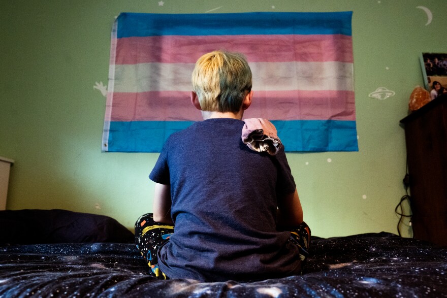 The 9-year-old son of Daniel and Karen Bogard, pictured at his St. Louis County home on Wednesday, March 22, 2023, is one of the transgender Missourians who has been targeted by anti-trans policies, rhetoric, and legislation.