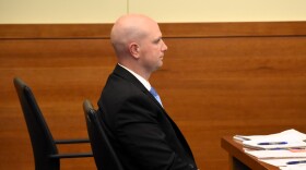 Blendon Township Police Officer Connor Grubb looks on as testimony continues at his trial on Nov. 12, 2025. Grubb is accused of murdering 21-year-old Ta'Kiya Young and her unborn child in Aug. 2023.