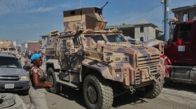 An armored police vehicle that is part of Gang Suppression Force (GSF) patrols in Port-au-Prince, Haiti, Tuesday, Sept. 29, 2026.