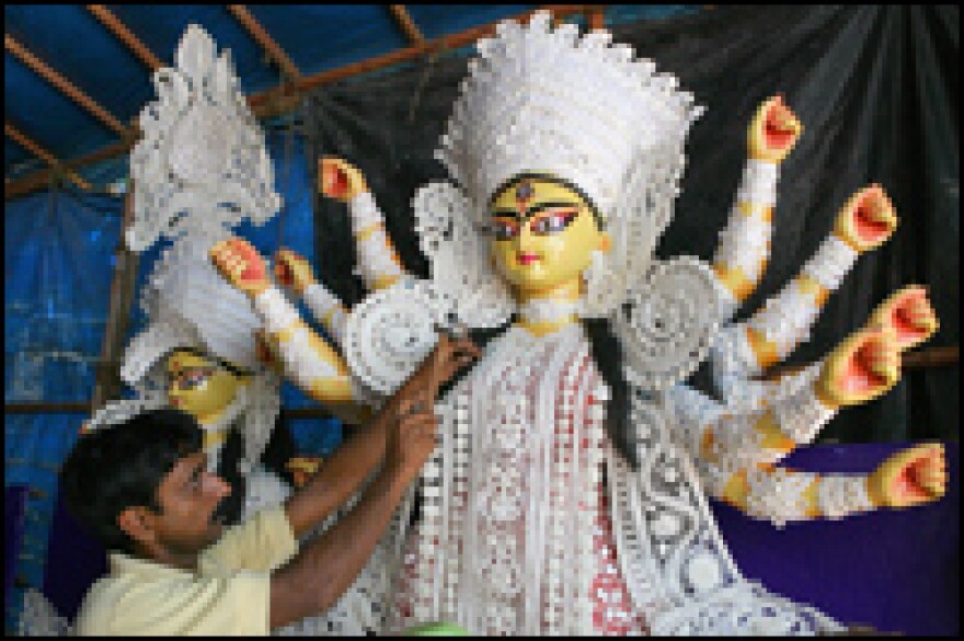 In Hindu mythology, Goddess Durga symbolizes power and the triumph of good over evil. The five-day annual Durga Puja celebration is the biggest holiday for Bengali Indians in Calcutta.