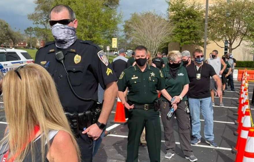 Law enforcement officers got vaccinated at the Valencia College - West Campus FEMA site during a "dress rehearsal." Photo: Orange County Sheriff's Office via Facebook