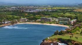 An aerial view of the Marriott's Kauaʻi Beach Club, which offers timeshares.