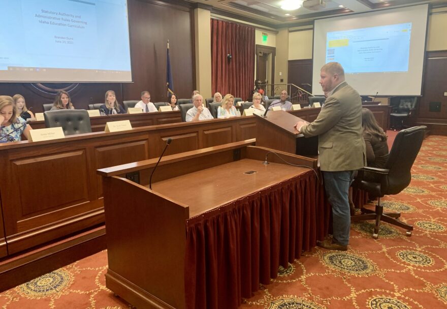 Superintendent of Public Instruction candidate Branden Durst speaks during the June 24 meeting of Lt. Gov. Janice McGeachin's education task force. (Clark Corbin/Idaho Capital Sun)