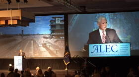 Indiana Gov. Mike Pence, the Republican candidate for vice president, gives a keynote address to ALEC, the American Legislative Exchange Council, at the JW Marriott in downtown Indianapolis on Friday July 29, 2016.