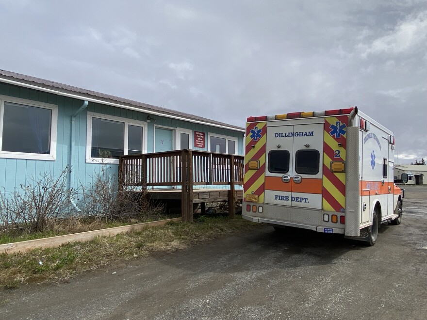 An ambulance in front of the Dillingham Fire Dept. and EMS building at the harbor. May 29, 2023.