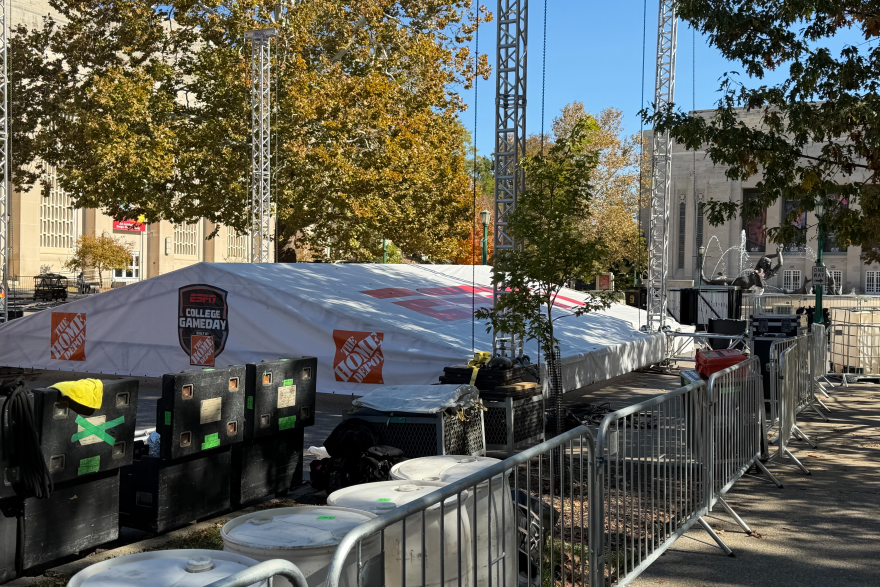 ESPN College GameDay setup began Wednesday morning at Showalter Fountain. 