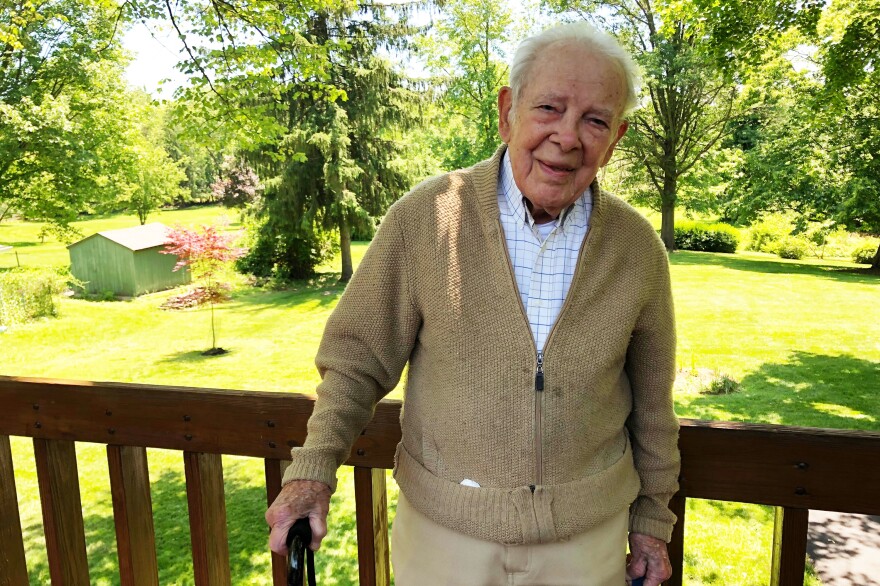 Leslie Cruise poses at his home in Horsham, Pa., on Tuesday, two days before the 75th anniversary of D-Day.