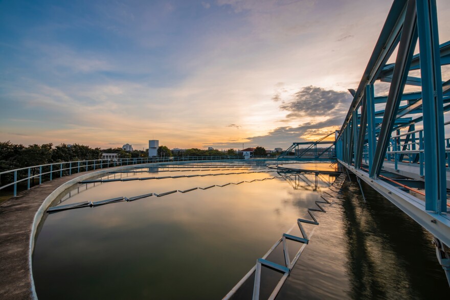 water treatment plant with sunrise