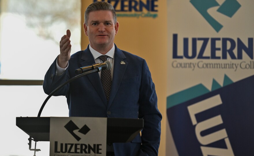 John Yudichak, president of LCCC, makes remarks on the announcement to offer a program with Misericordia University to increase accessibility.