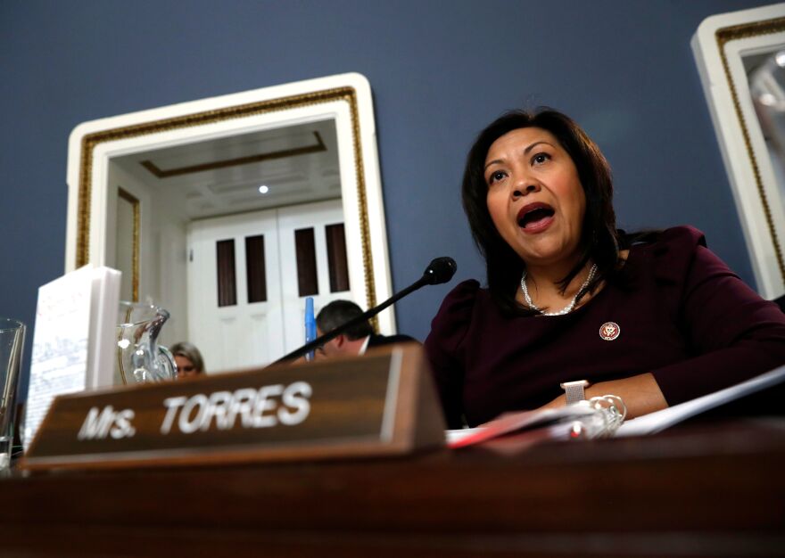 Rep. Norma Torres, D-Calif., seen here during a hearing in 2019, urged her colleagues on Tuesday to support a resolution calling on Vice President Pence to remove Trump from office via the 25th Amendment.