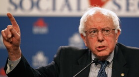 Sen. Bernie Sanders (I-VT) addresses a rally on Capitol Hill in Washington. Sanders would like to expand the Medicare program to cover the entire country.