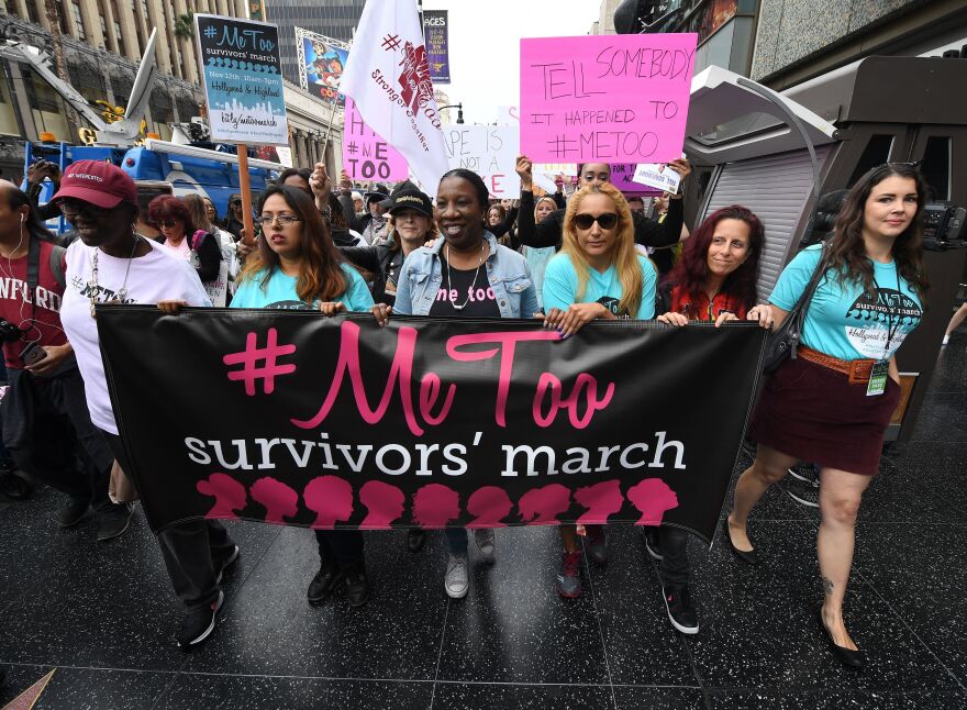 Survivors of sexual harassment, sexual assault and sexual abuse and their supporters protest during a #MeToo march in Los Angeles in November. Moira Donegan revealed herself as the creator of an anonymously sourced list of men who work in media and are accused of sexual misconduct.