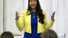 Vani Hari, known as the "Food Babe," speaks at the Green Festival in Los Angeles on Sept. 12. Hari has made a name for herself by investigating ingredients in Big Food products that she deems potentially harmful. But critics accuse her of stoking unfounded fears.