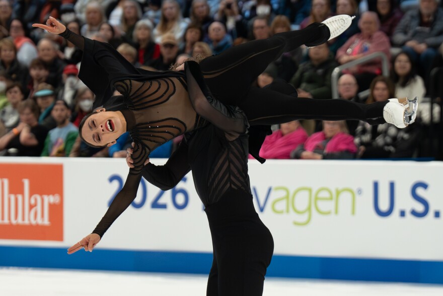 Madison Chock and Evan Bates compete in the ice dance free skate at the 2026 U.S. Figure Skating Championships on Saturday, Jan. 10, 2026, at the Enterprise Center in St. Louis’ Downtown West neighborhood.
