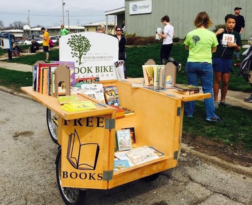 Box of books on bicycle