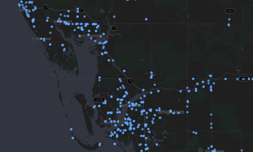 Crowdsourced map showing license plate readers across Charlotte County and Cape Coral.