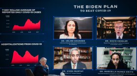 Democratic presidential nominee Joe Biden attends a coronavirus briefing at The Queen theater on in Wilmington, Delaware. Participants in the briefing include former U.S. Surgeon General Dr. Vivek Murthy, Director for Science in the Public Interest Dr. David Kessler, New York University professor Dr. Celine Gounder, and Yale University professor of medicine Dr. Marcella Nunez-Smith.