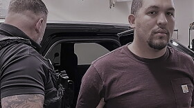 This image provided by U.S. Immigration and Customs Enforcement (ICE) shows former Brazilian military police officer Antonio Jose De Abreu Vidal Filho, right. The former military police officer who was convicted of multiple murders and sentenced to more than 200 years in prison for his part in a 2015 Brazilian massacre was arrested Monday, Aug. 14, 2023, in Rye, N.H, immigration officials said. (U.S. Immigration and Customs Enforcement via AP)
