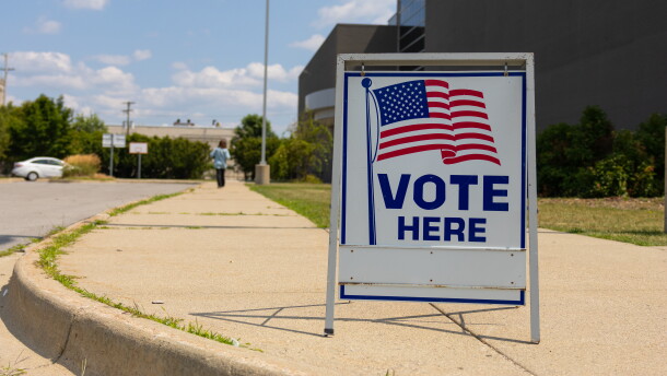 A voter makes her way inside Saginaw United high school to cast her ballot in the August 4 primary election.