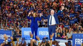 Democratic presidential candidate, U.S. Vice President Kamala Harris and Democratic vice presidential candidate Minnesota Gov. Tim Walz at the Democratic National Convention.