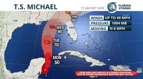 Potential trajectory of Tropical Storm Michael shows a potential Wednesday landfall as a Category 1 Hurricane.