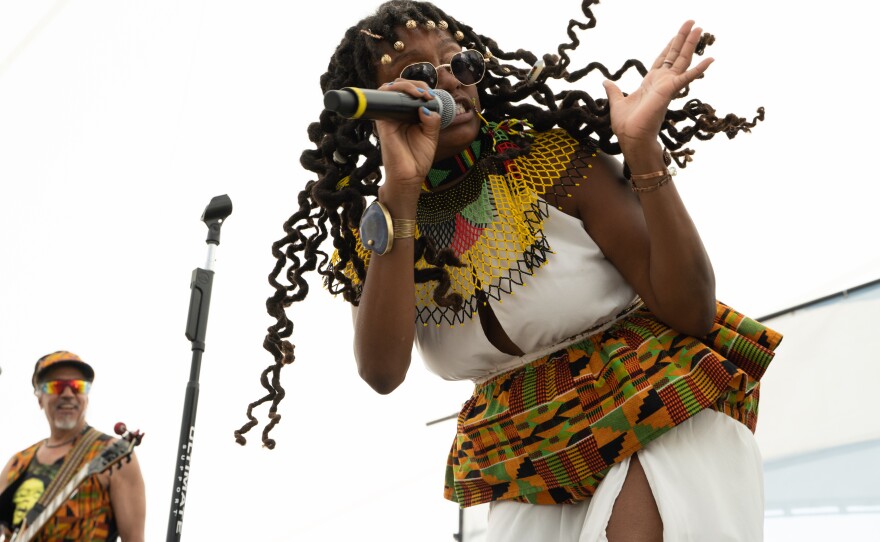 The Luv Locz Experiment performs at For Dayton By Dayton on Saturday, June 10, 2023, in Dayton, Ohio. (Ruthie Herman for WYSO)
