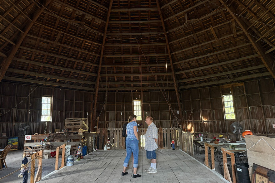 Richard Tyler is interviewed for Talk of Iowa inside the Secrest Barn.